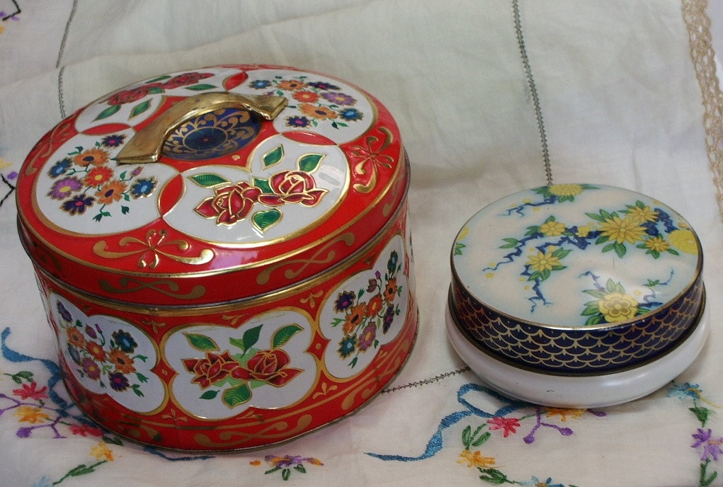 SALE Two Vintage Decorative Tins with Floral by snazzy888