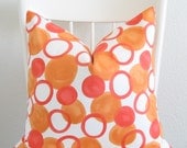 Decorative pillow cover - Throw pillow - Geometric pillow - 20x20 - Orange -  Tangerine Tango - White - Circles - Designer fabric