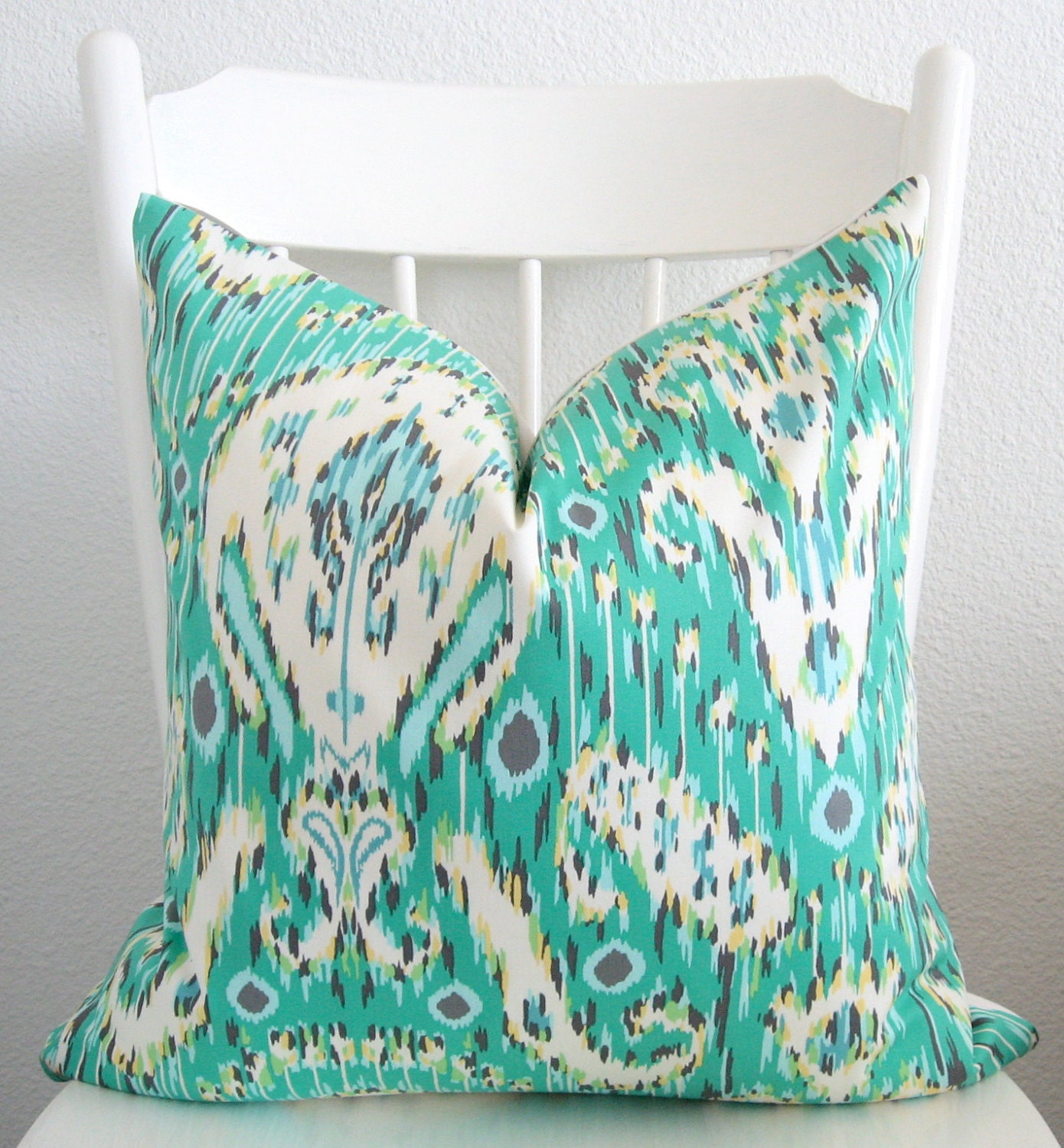 Decorative pillow cover - Throw pillow - Ikat Pillow - 20x20 - Emerald - Ivory - Aqua - Charcoal - Designer fabric