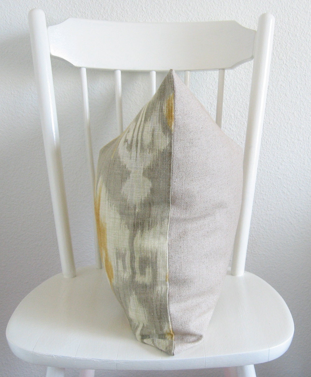 Decorative pillow cover - Throw pillow - Ikat pillow - 20x20 - Modesto Chamon Ikat - Yellow - Gray - Linen - Designer fabric