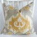 Decorative pillow cover - Throw pillow - Ikat pillow - 20x20 - Modesto Chamon Ikat - Yellow - Gray - Linen - Designer fabric