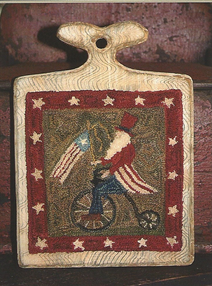 Primitive Folk Art Punchneedle Pattern: STARS and SAM -- Weavers Cloth Included