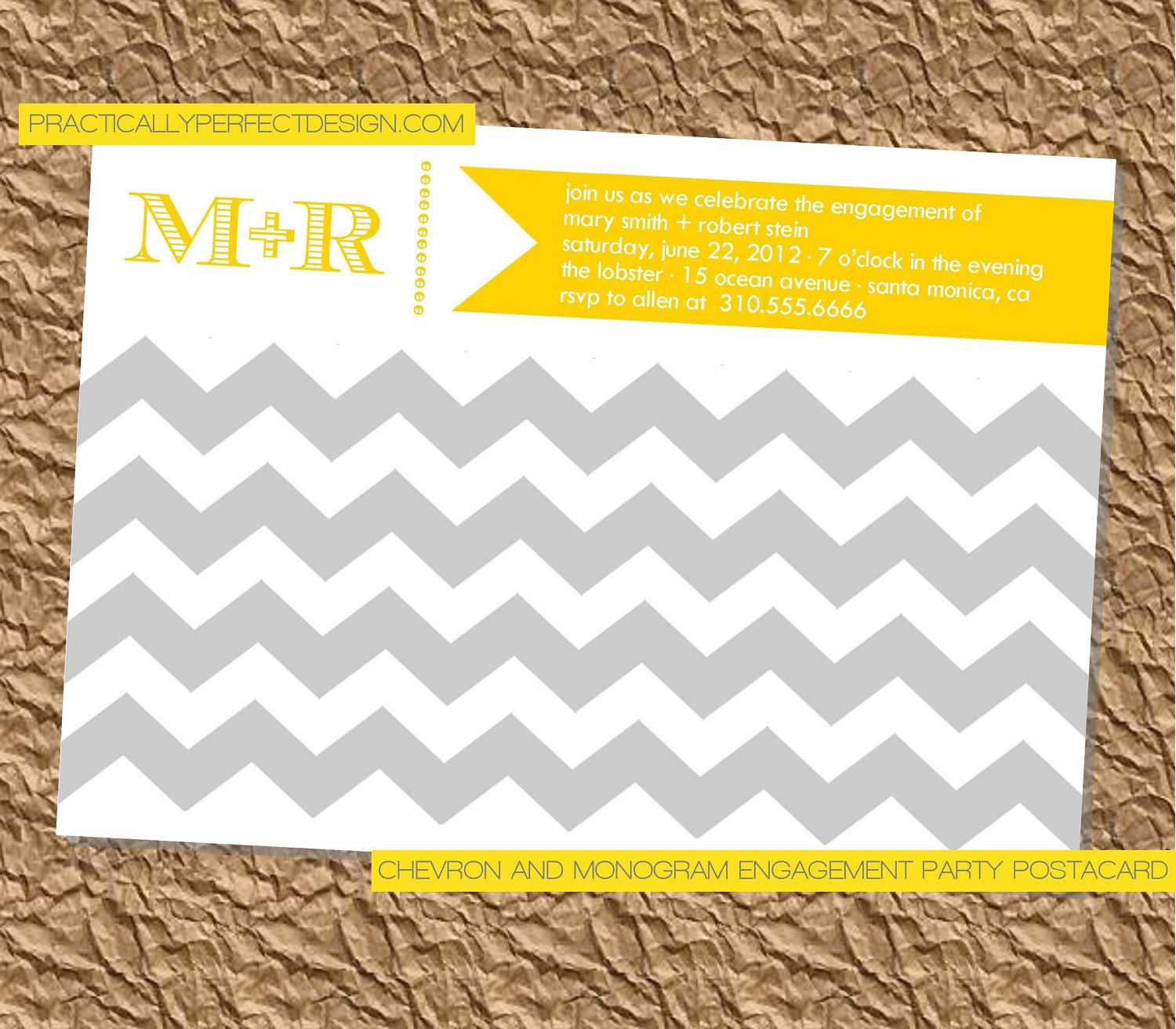 Chevron and Monogram Engagement Party Invitation Postcard (Digital Design Or Printed)
