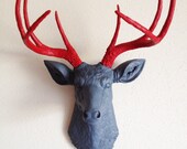 Charcoal & Red Deer Head Wall Mount
