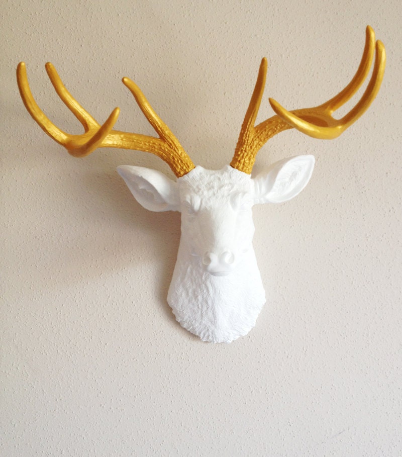 White and Gold Deer Head Wall Mount