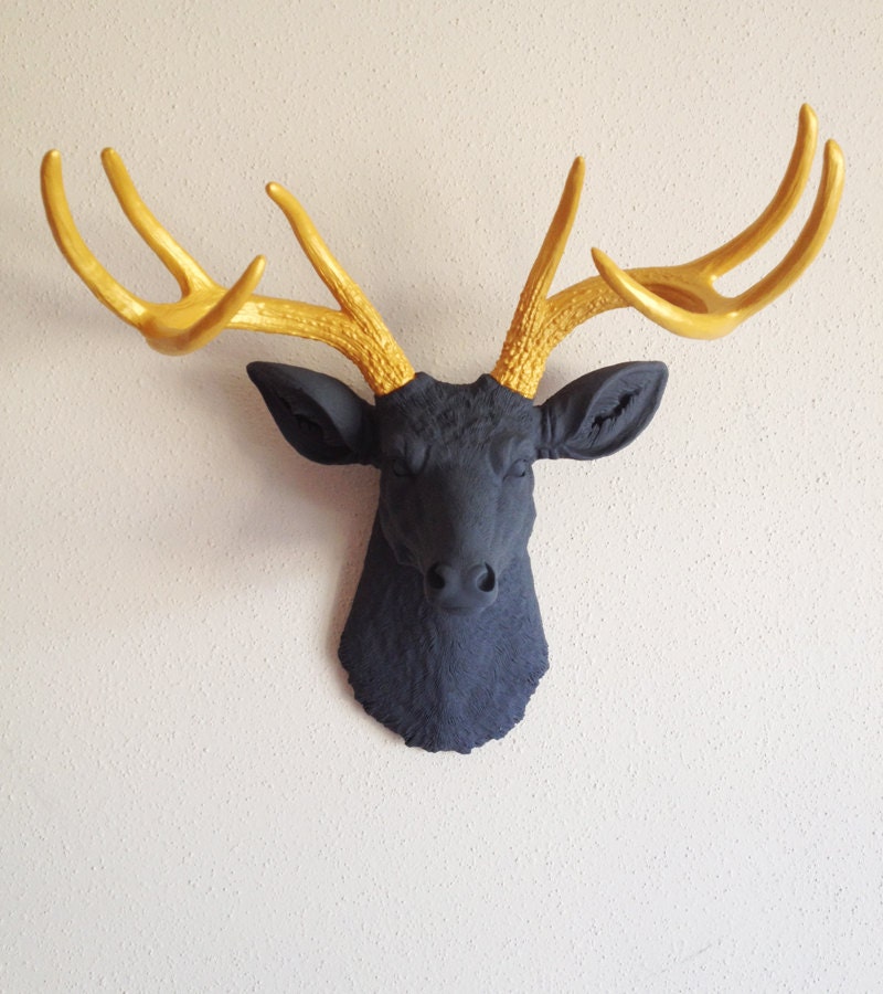 Charcoal and Gold Deer Head Wall Mount