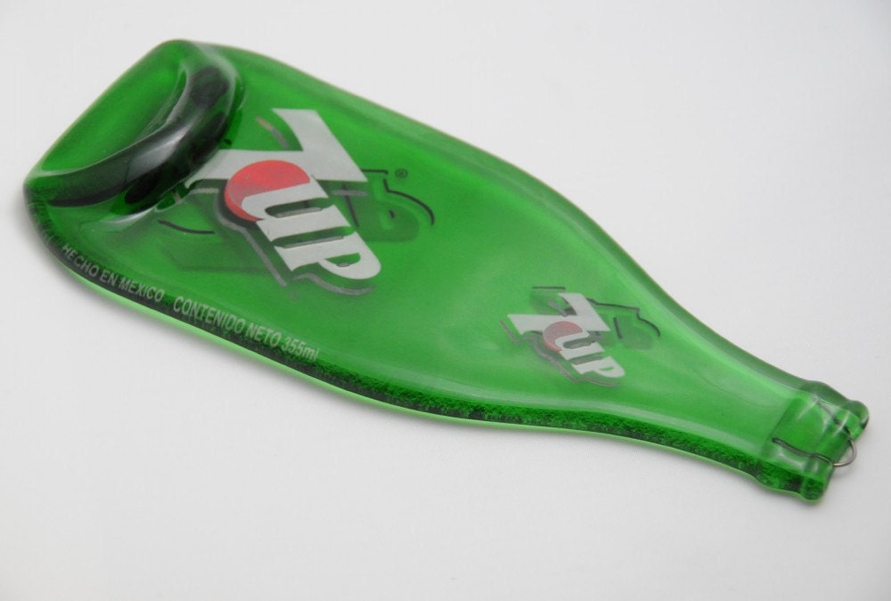 Vintage Glass 7UP Soda Bottle Kiln fired flat