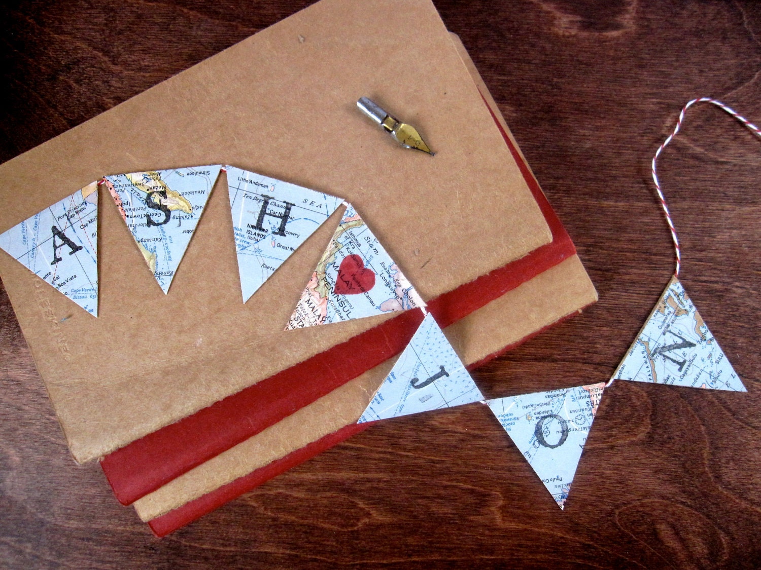 Bigger I Heart You Personalized Pennant Banner from Vintage Maps