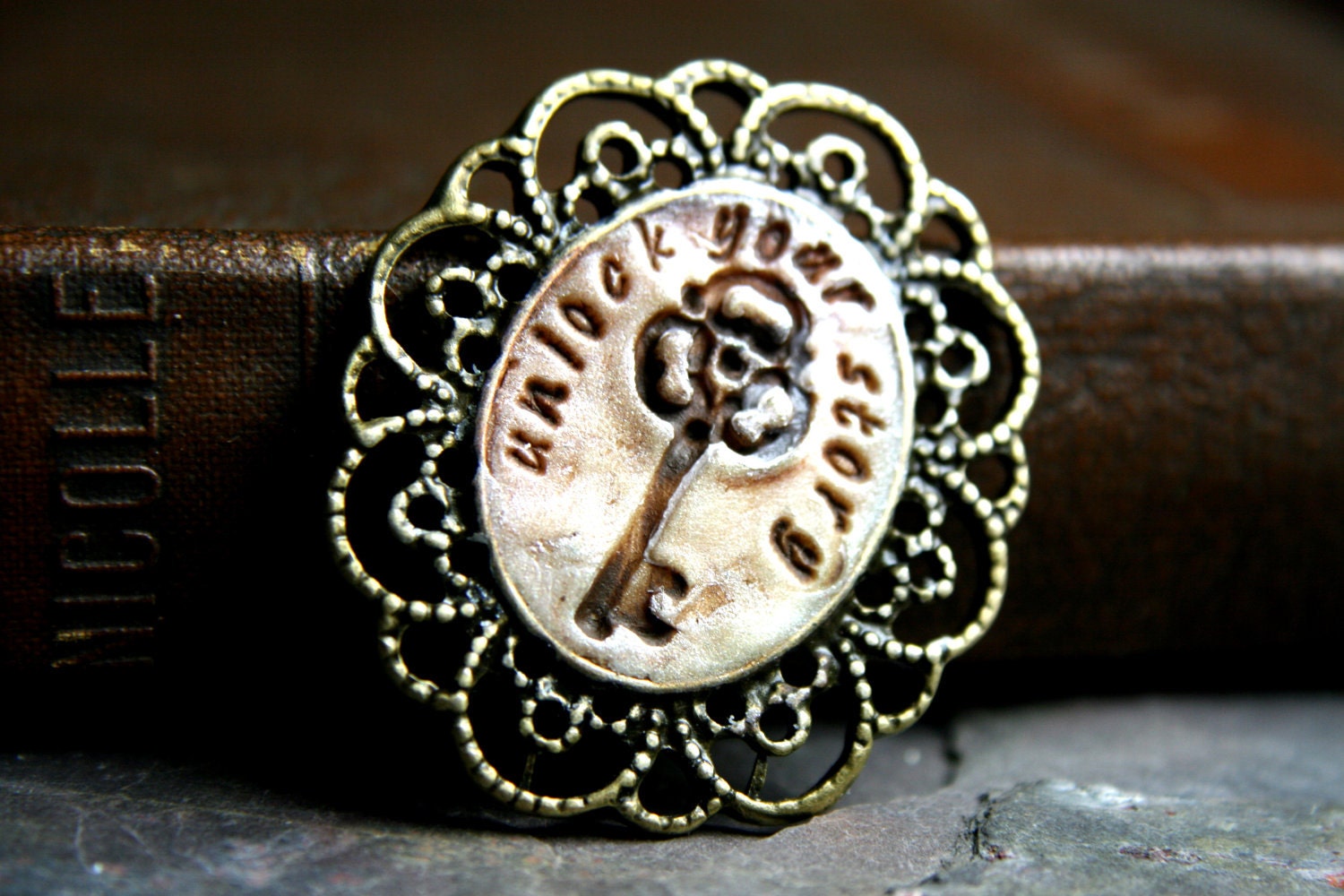 unlock your story - key - storybook - vintaj art bead partner - simple truths pendant - LAST CHANCE