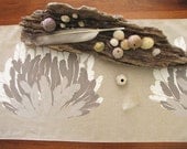 SALE Feather Table Runner 1.8m 71inch hand screen printed on Eco Friendly Linen - white taupe beige
