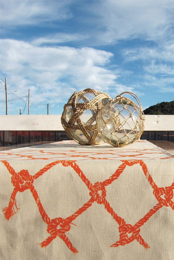 SALE Forget me Knot Table Runner Tangerine 1.5m 59inch hand screen printed hemp organic cotton