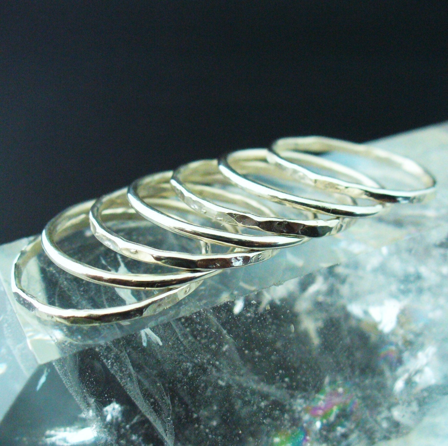 Sterling Silver Mixed Hammered and Polished 7 Band Stack Ring Set