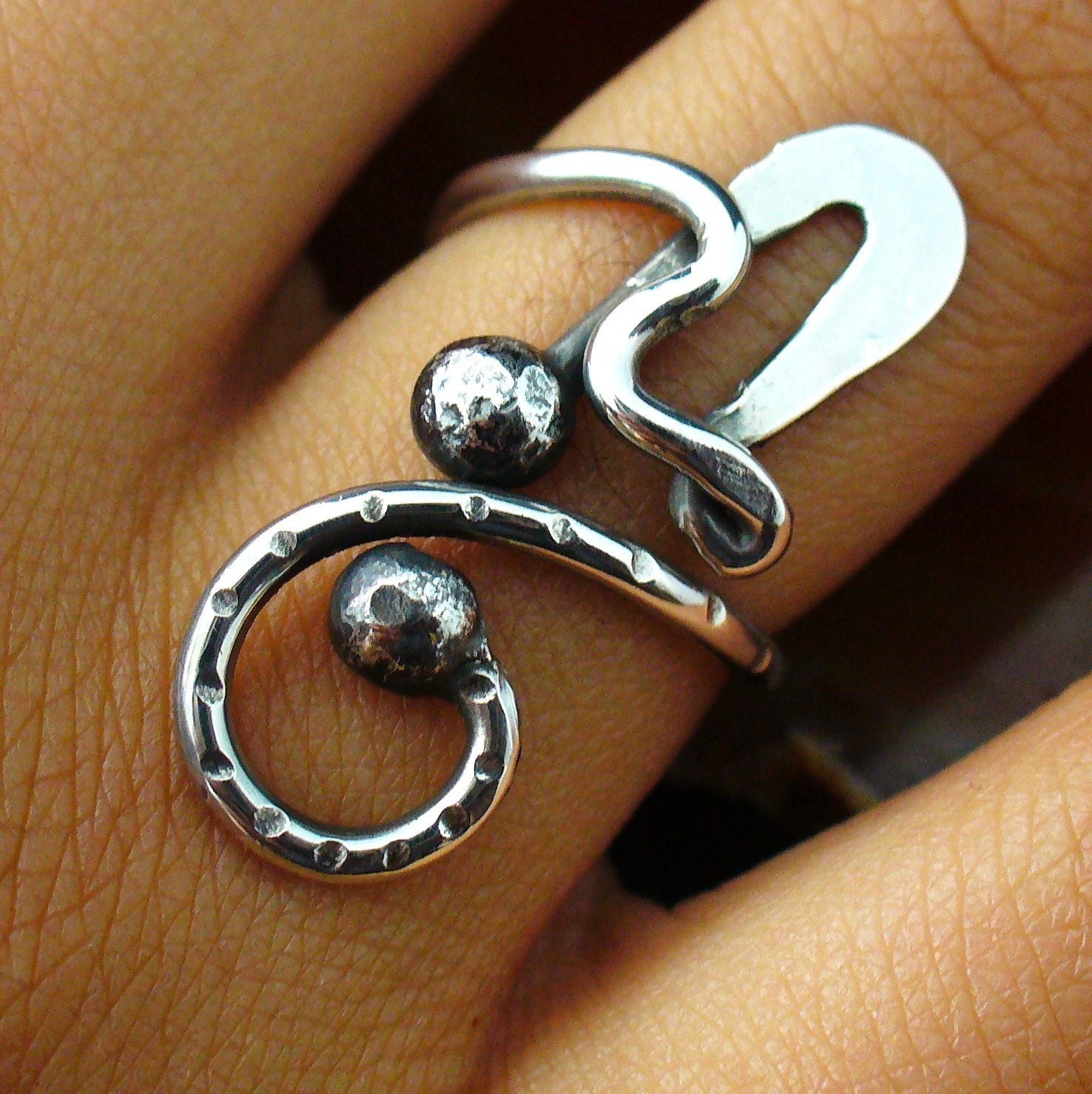 Oxidized Sterling Silver Adjustable Rustic Twisted Wire Ring Size 5 to 11