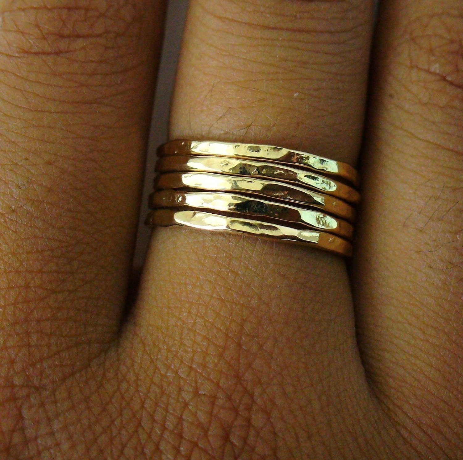 Hammered 5 Band Gold Stacking Ring Set