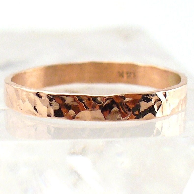 14k Hammered Rose Gold Band Ring