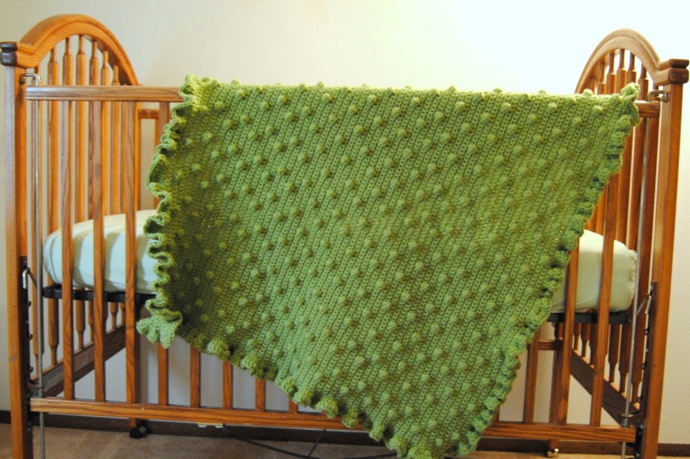 Custom Crochet Ruffles and Dots Baby Blanket You Choose Color