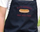 Mens Grilling Apron , Chef Bib Apron with Pockets Embroidered Ants and Hotdogs Optional Personalization Available