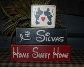 MICKEY MOUSE Home Sweet Home Family Last Name Established Date PERSONALIZED Wedding Wood Sign Blocks Primitive Country Rustic Home Decor