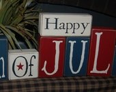 Happy 4th Of July Fireworks Big Beautiful Set...Americana Decor Summer Wood Sign Shelf Blocks Primitive Country Rustic Home Decor Gift