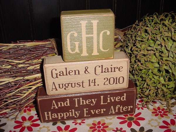 WEDDING Happily Ever After Forever For Always No Matter What PERSONALIZED Names Initials Monogram Date Wood Sign Blocks Primitive Country