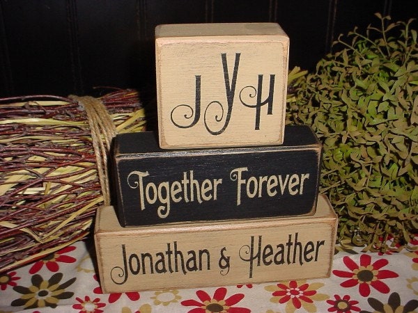 Wedding Marriage Happily Ever After Two Become One PERSONALIZED Names Initials Monogram Date Wood Sign Blocks Primitive Country Rustic