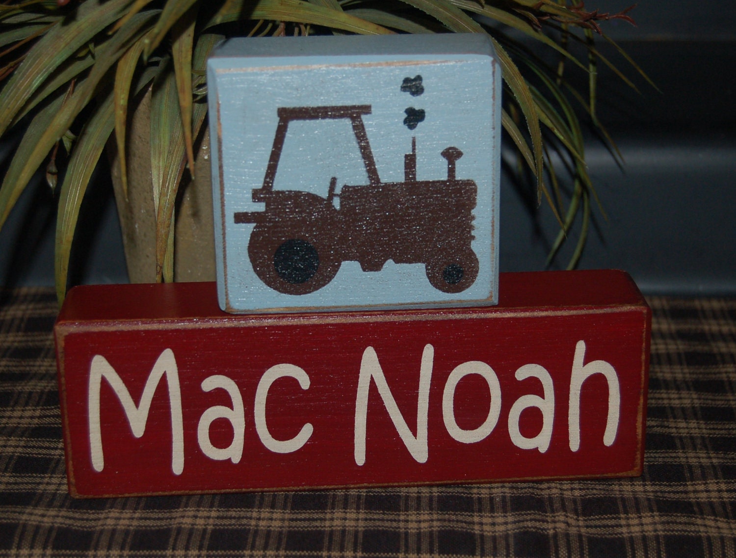PERSONALIZED Name Boys Girls Kids Tractor FARM Elephant Flowers Dinosaurs OWLS Car Construction Wood Sign Shelf Blocks Primitive Country