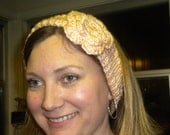 Peach Knit Headband with Flower - Adult Size