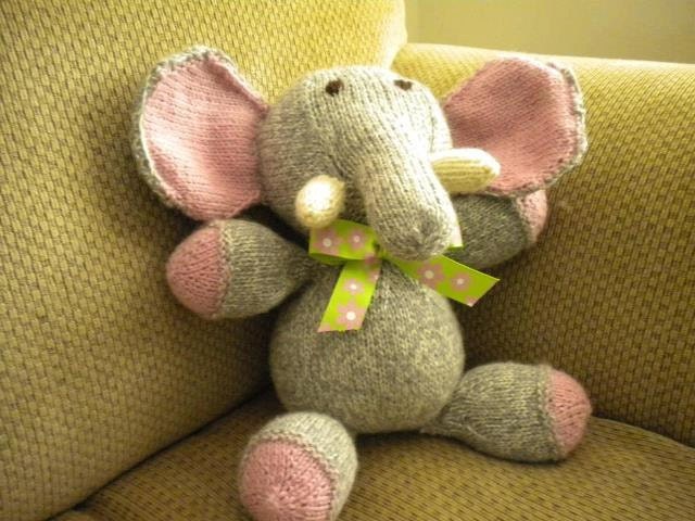 Hand Knit Stuffed Elephant Toy