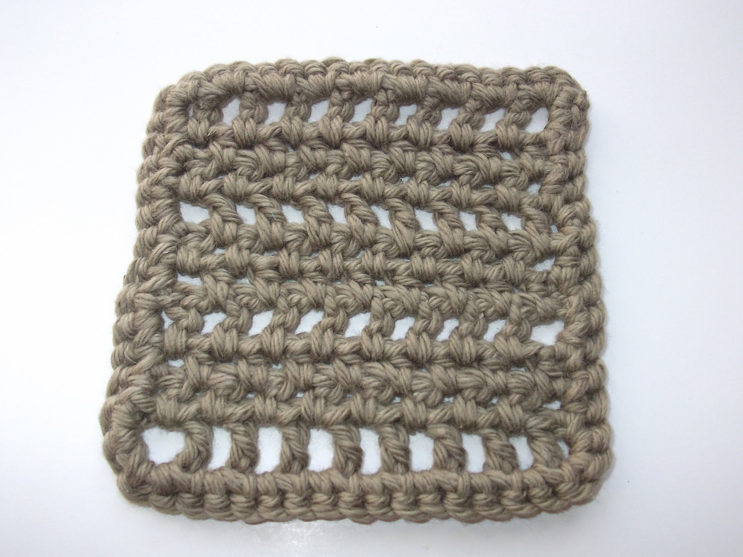 Crochet Mini Washcloth in Olive Green - Measures 4 x 4 inches