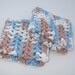 Set of 2 Crochet Cotton Wash Cloths in Blue, White and Dusty Rose - 8 x 8 inches