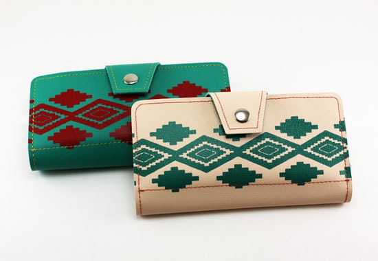 Southwestern Native American Print Womens Wallet Clutch Salmon and Turquoise Print