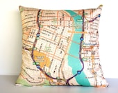 Cushion cover pillow map cushion PORTLAND map pillow, Organic cotton pillow cover, throw cushion 16x16inch 40cmx40cm