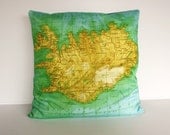 Cushion cover pillow map ICELAND, organic cotton cushion, map pillow, decorative pillow 16x16, throw cushion