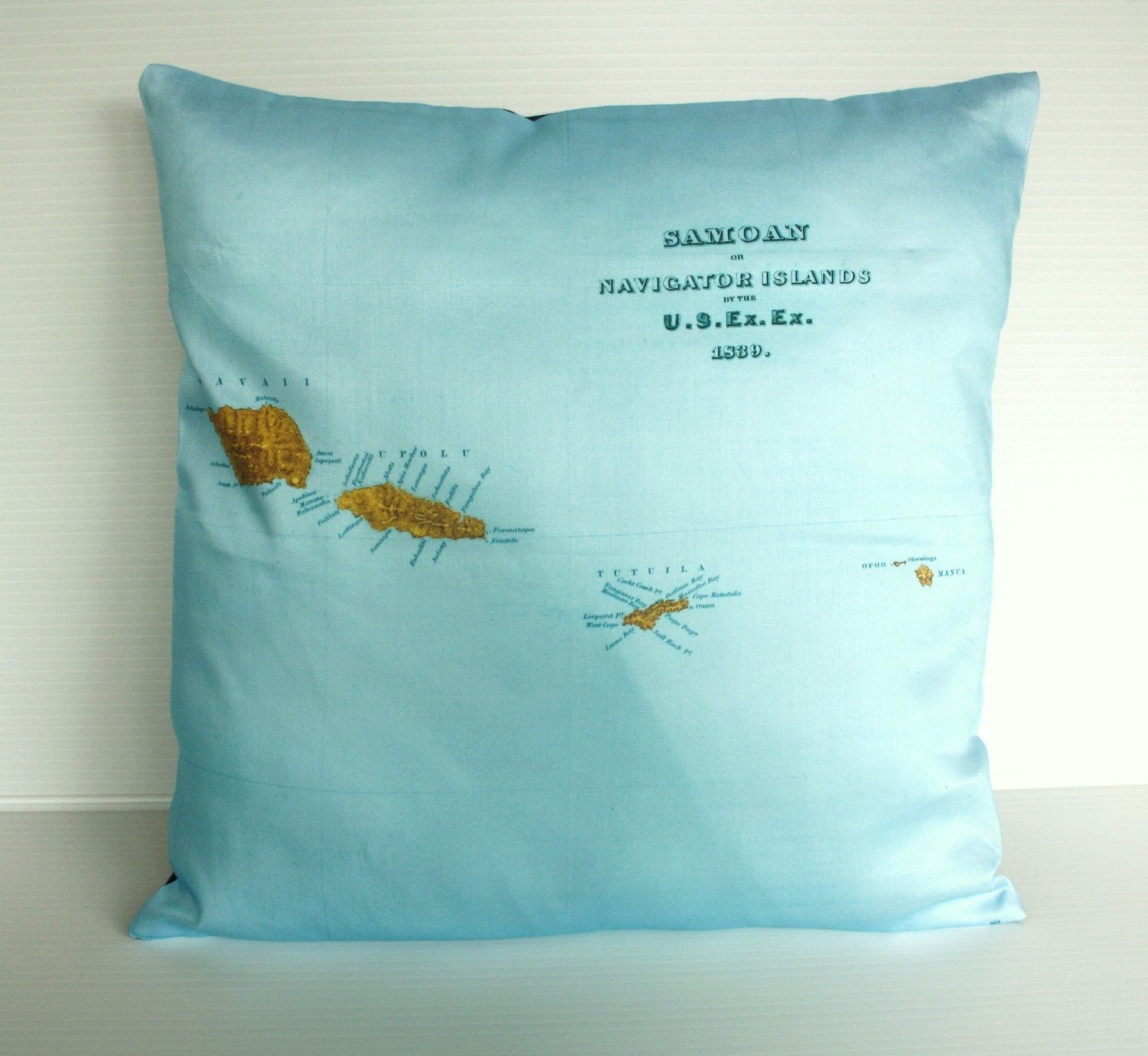 16x16 cushion cover pillow SAMOA organic cotton cushion, map cushion, pillow, 16 inch pillow cover