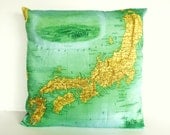 Cushion cover, pillow, map of JAPAN  organic cotton cushion cover, pillow cover, map, atlas,  16 inch pillow