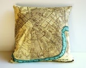 NEW ORLEANS map cushion cover, map pillow cover, 16inch, 41cm , organic cotton