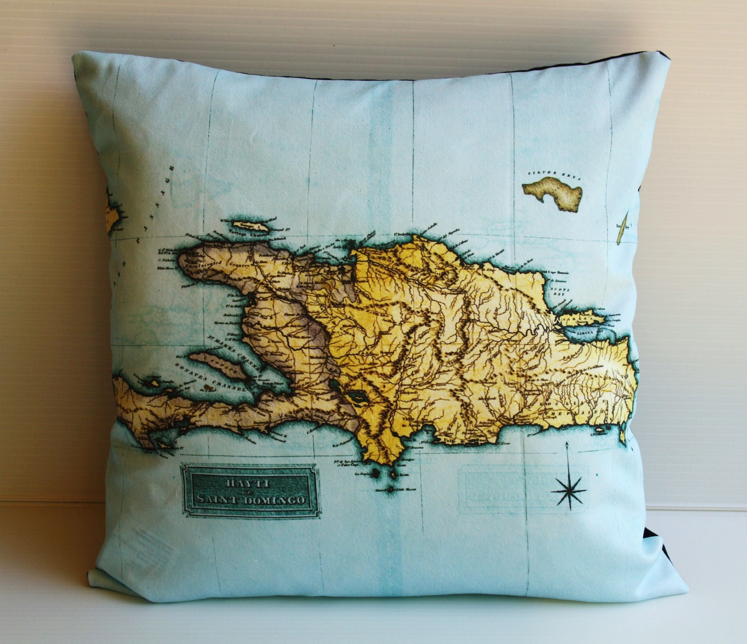 Cushion cover pillow HAITI map cushion, organic cotton, 16 inch, pillow cover, throw cushion, decorative throw pillow