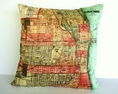 Decorative Pillow cover vintage city maps CHICAGO map cushion cover, organic cotton 16x16 inch pillow