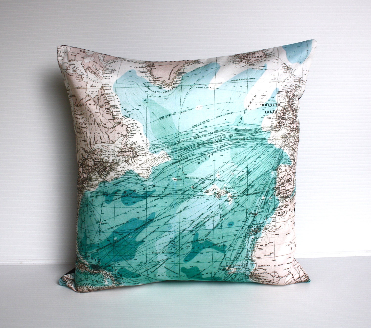 eco friendly cushion map pillow cover ATLANTIC OCEAN decorative pillow, cushion,cushion cover, pillow, 16 inch, 41cm - mybeardedpigeon