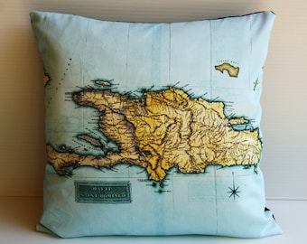 Cushion cover pillow HAITI map cushion, organic cotton, 16 inch, pillow cover, throw cushion, decorative throw pillow