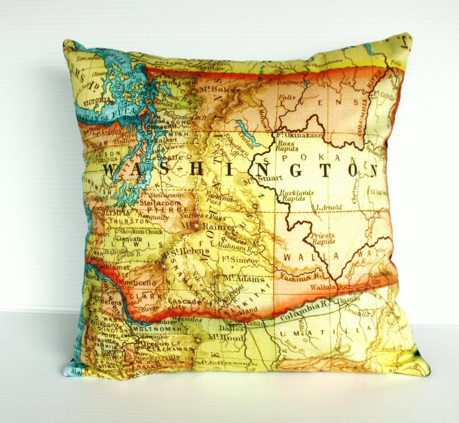 Decorative Throw pillow map pillow cover, cushion WASHINGTON STATE pillow cover,organic cotton map cushion cover, 16 inch 41cm