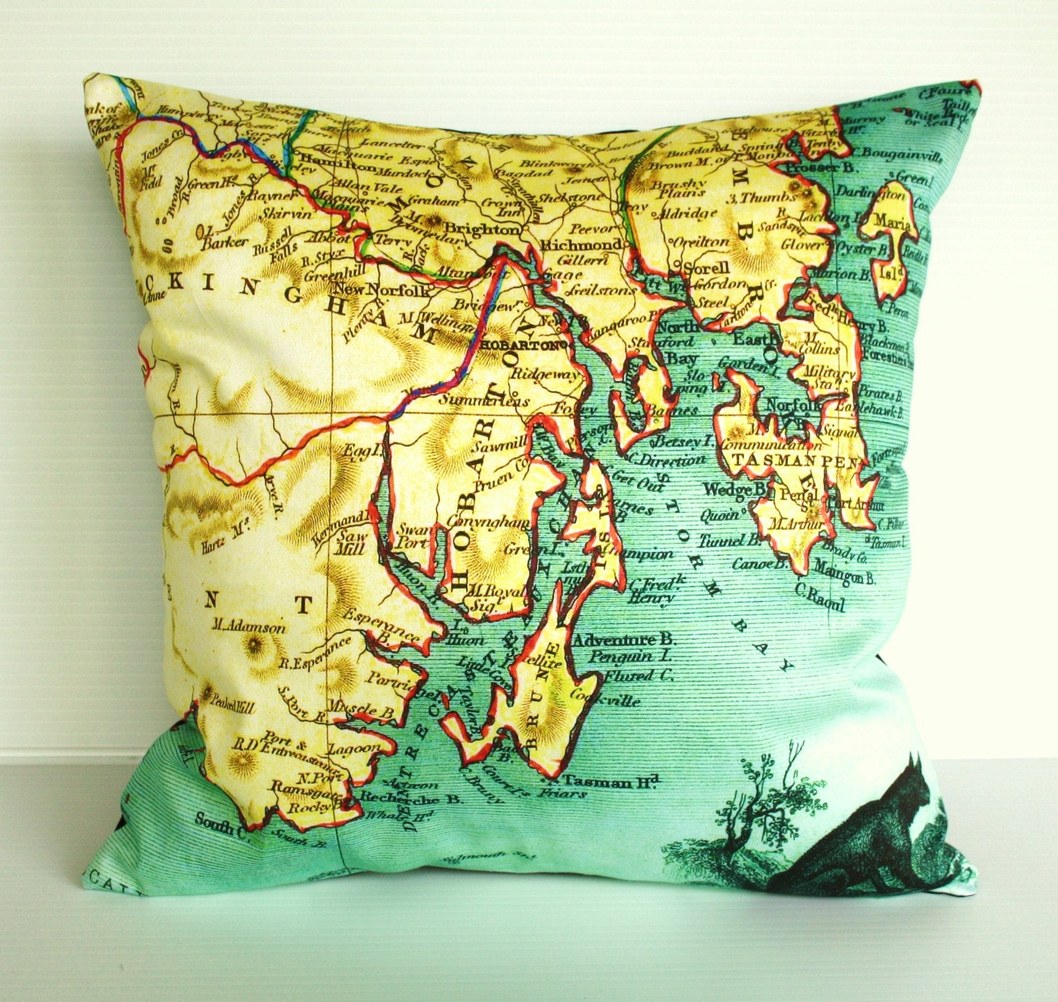 map cushion cushion cover 16 inch cushion, map pillow, 40cm cushion HOBART TASMANIA map cushion, cushion,16 inch , 41cm