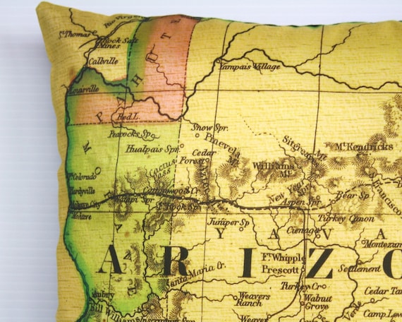 decorative throw pillow ARIZONA organic cotton vintage map cushion, cushion cover throw cushion,16 inch pillow