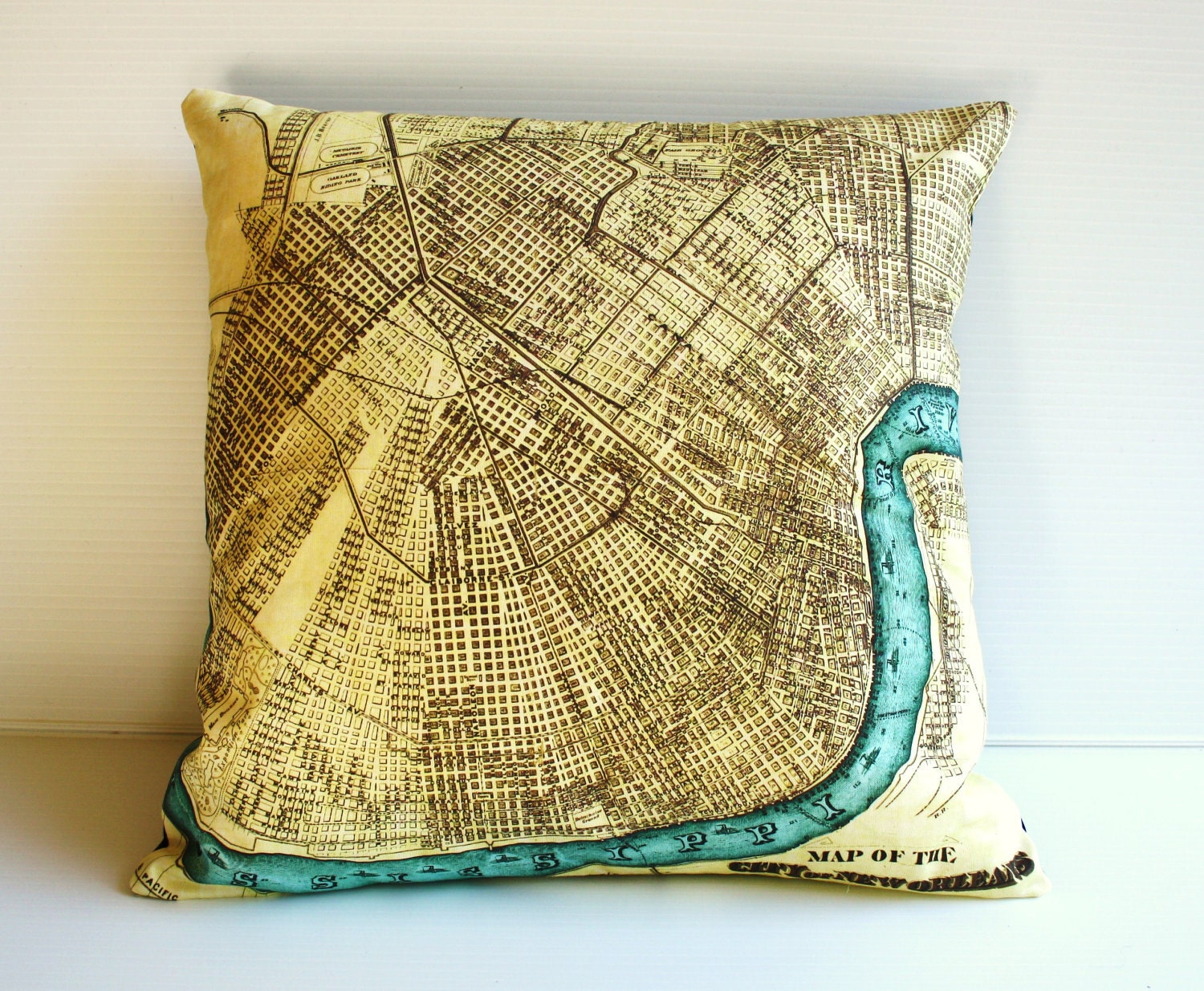 NEW ORLEANS map cushion cover, map pillow cover, 16inch, 41cm , organic cotton