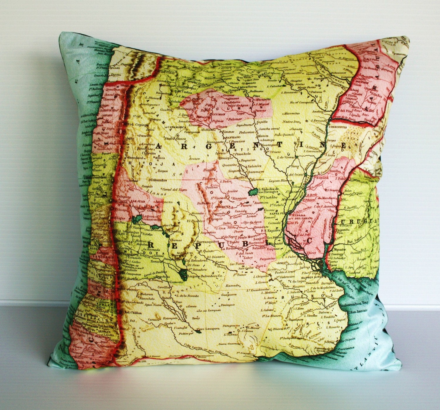 pillow cover ARGENTINA Organic cotton map cushion cover, map pillow, throw pillow, 16 inch pillow