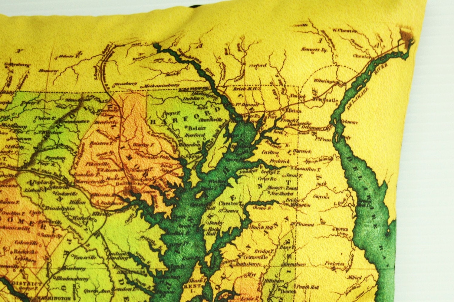 map cushion, MARYLAND map organic cotton cushion decorative pillow cover pillow cover 16 inch 40cmx40cm