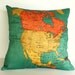 cushion cover, pillow NORTH AMERICA Organic cotton map cushion, throw pillow  map pillow Decorative pillow 16 x 16 pillow
