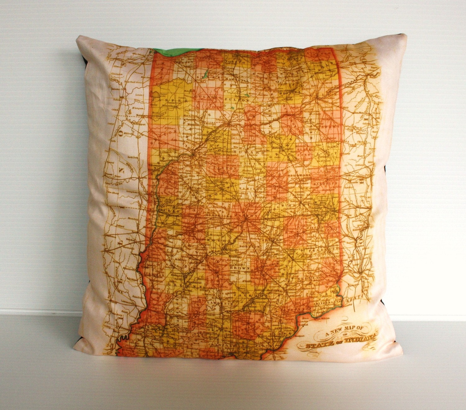cushion, pillow INDIANA state organic cotton map cushion cover, 16 inch 41 cms pillow 16x16