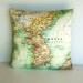map pillow KOREA map organic cotton map cushion 16 inch cushion cover, organic cotton, vintage map