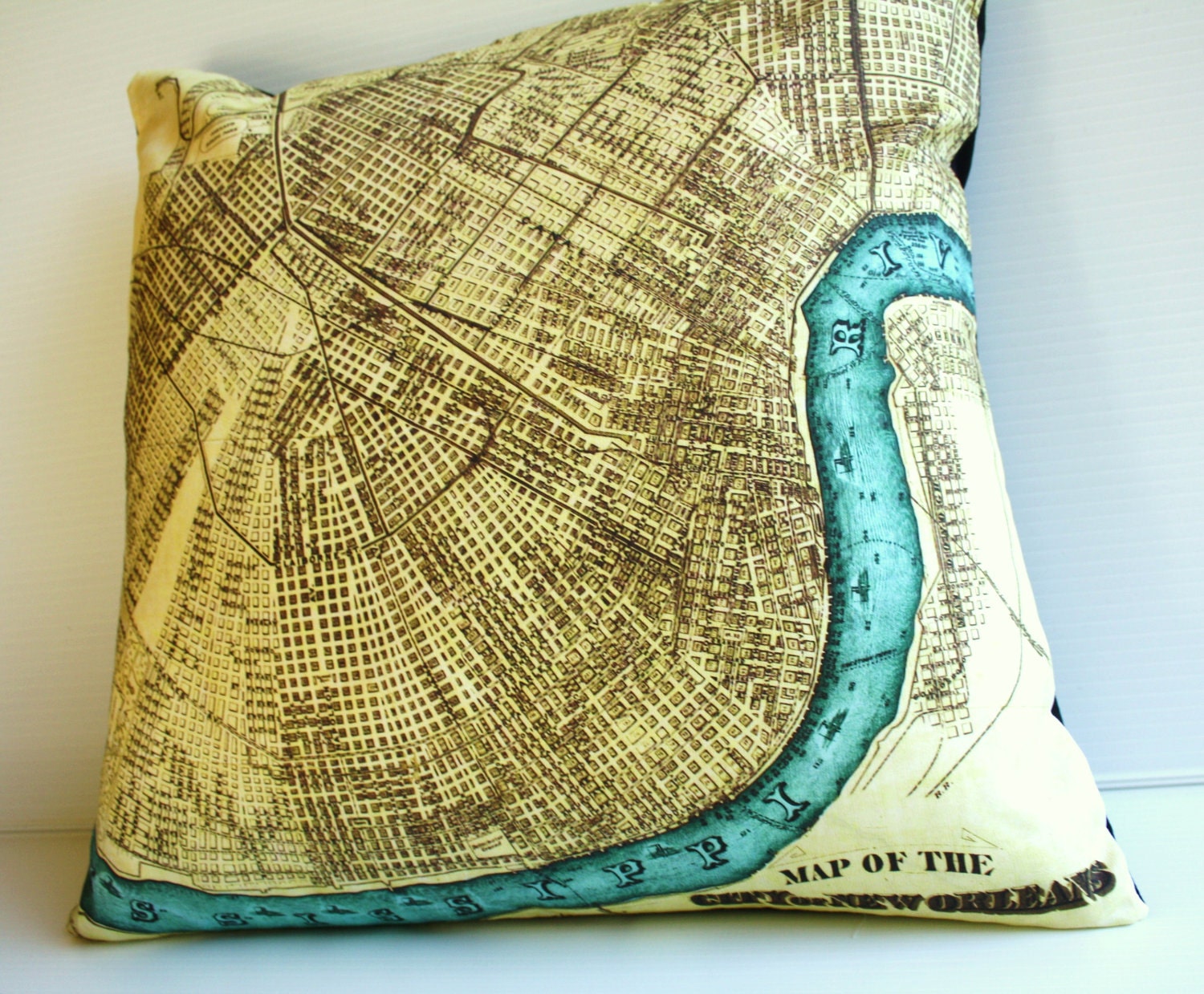 NEW ORLEANS map cushion cover, map pillow cover, 16inch, 41cm , organic cotton